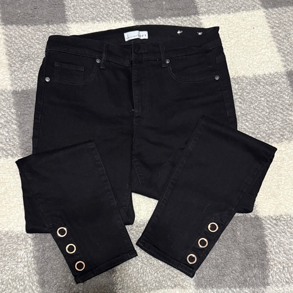 LOFT Black Skinny Women Jeans with Button Accents